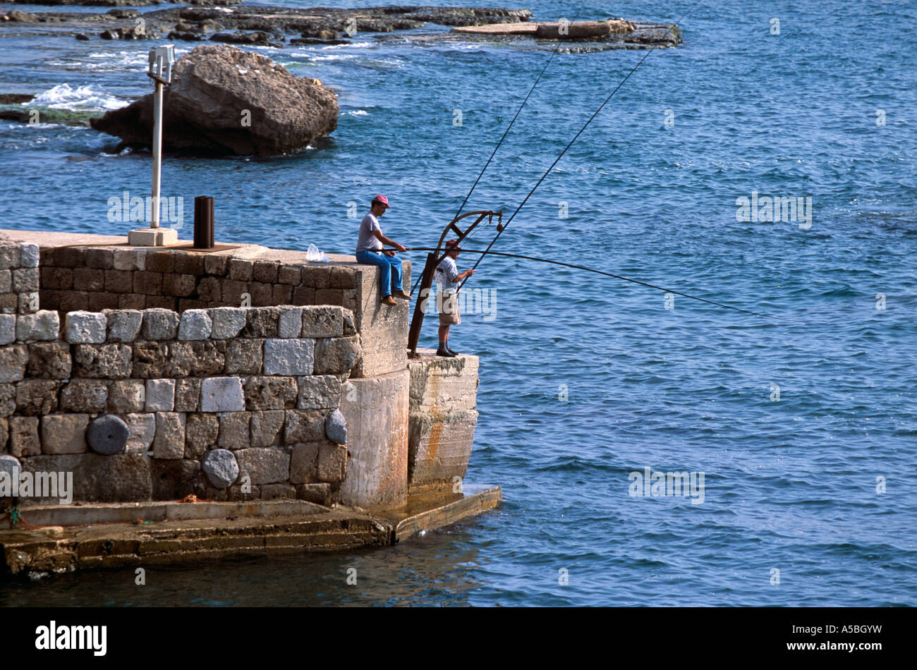 People fishing in Byblos Lebanon Stock Photo Alamy