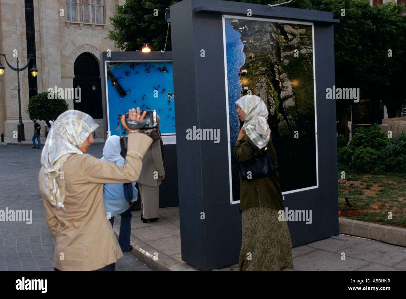 Visitors at a street photography exhibition in Beirut Lebanon Stock Photo