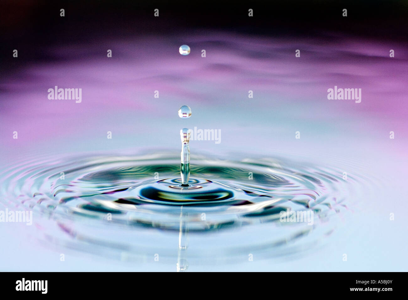 Mirror Ripple Image Coloured water drop and ripple. Water on a plate mirror with reflected ...