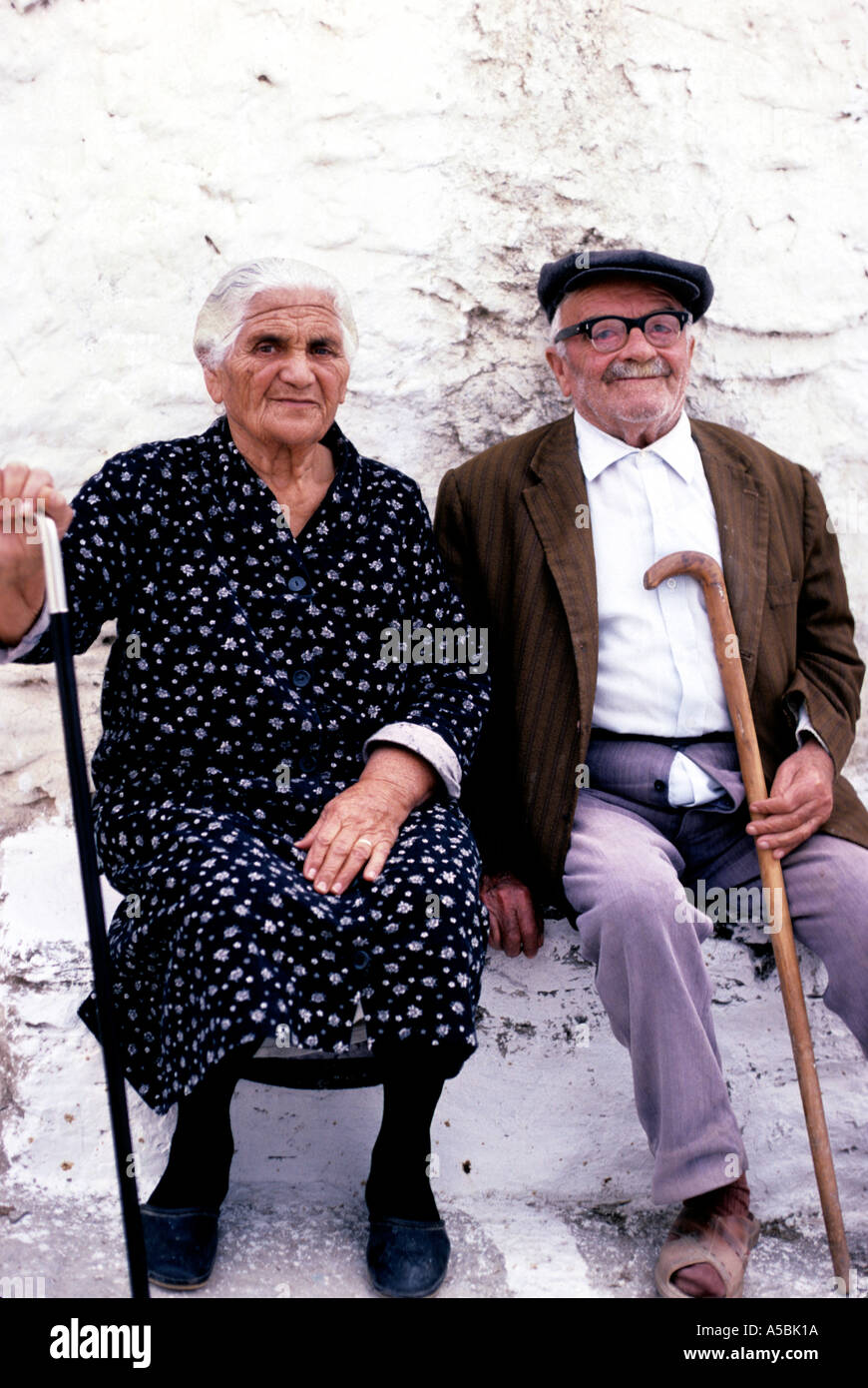 greece greek faces cyclades a traditional old couple Stock Photo