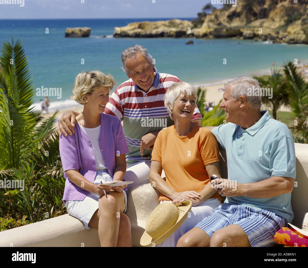 two couples of retirement age on holiday in the Algarve, Portugal Stock