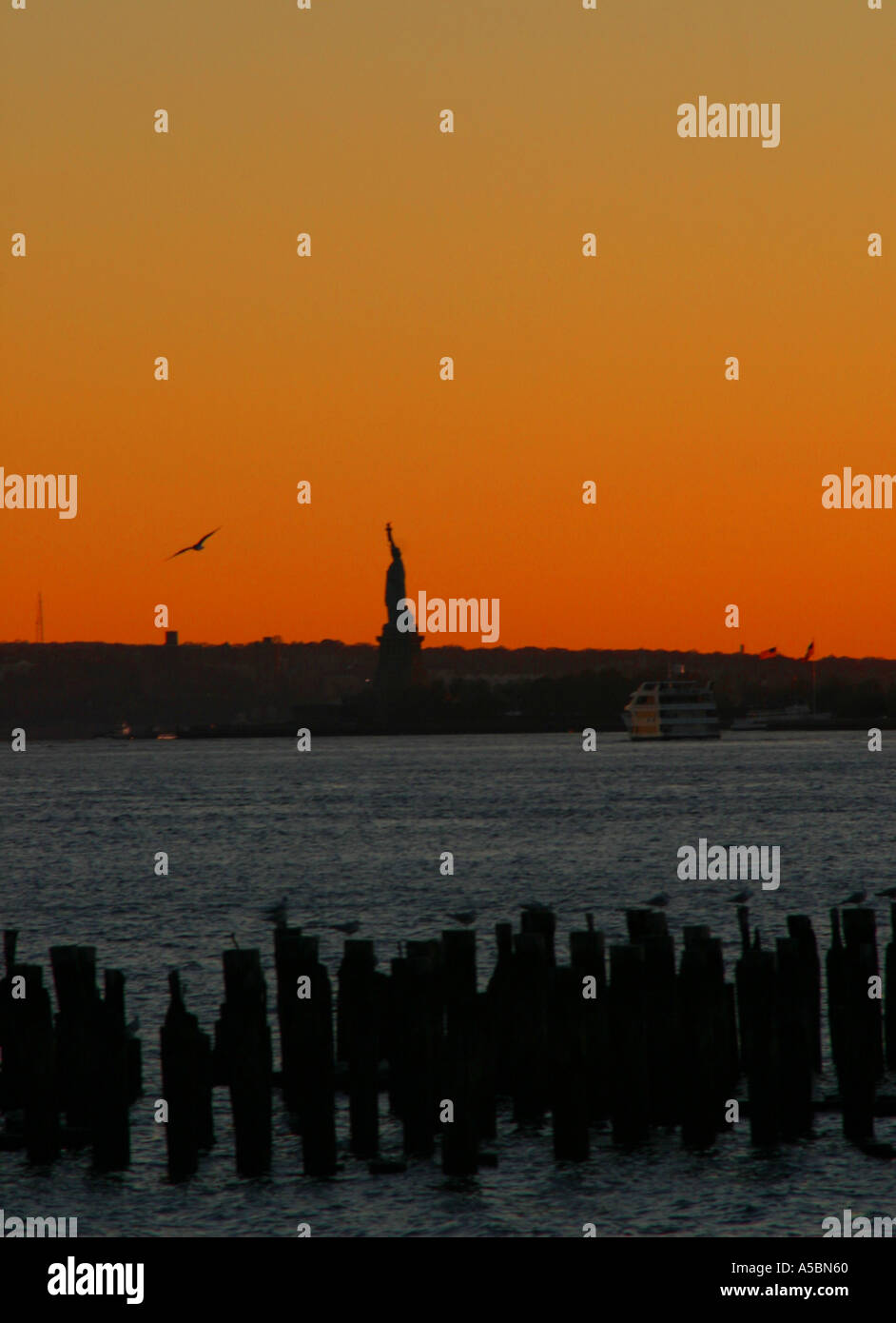 The Statue of Liberty seen over the Hudson River from Manhattan New