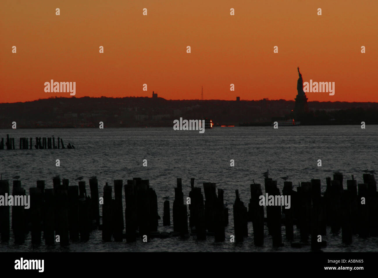 The Statue of Liberty seen over the Hudson River from Manhattan New