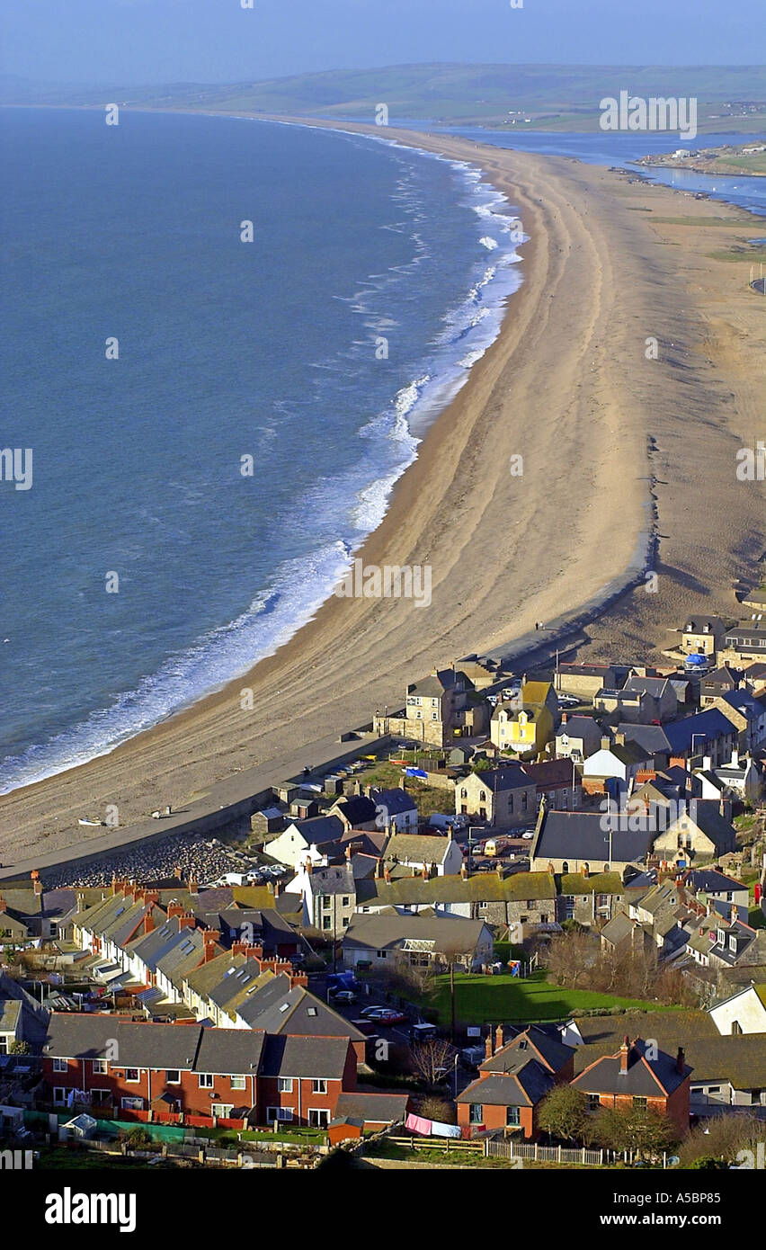 Chesil beach and the fleet lagoon from portland hires stock