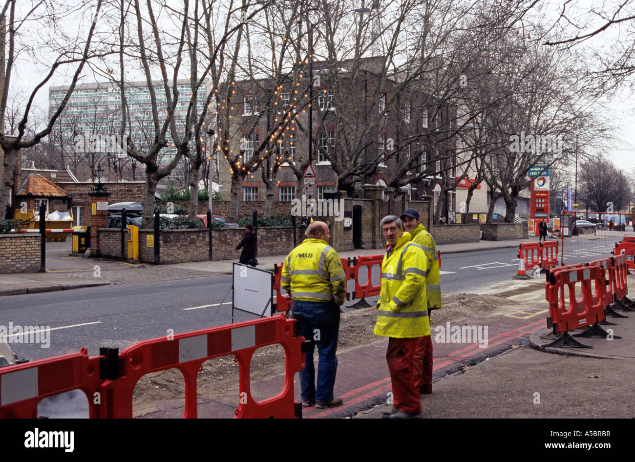 A construction work ongoing on the streets of Camberwell London Stock Photo