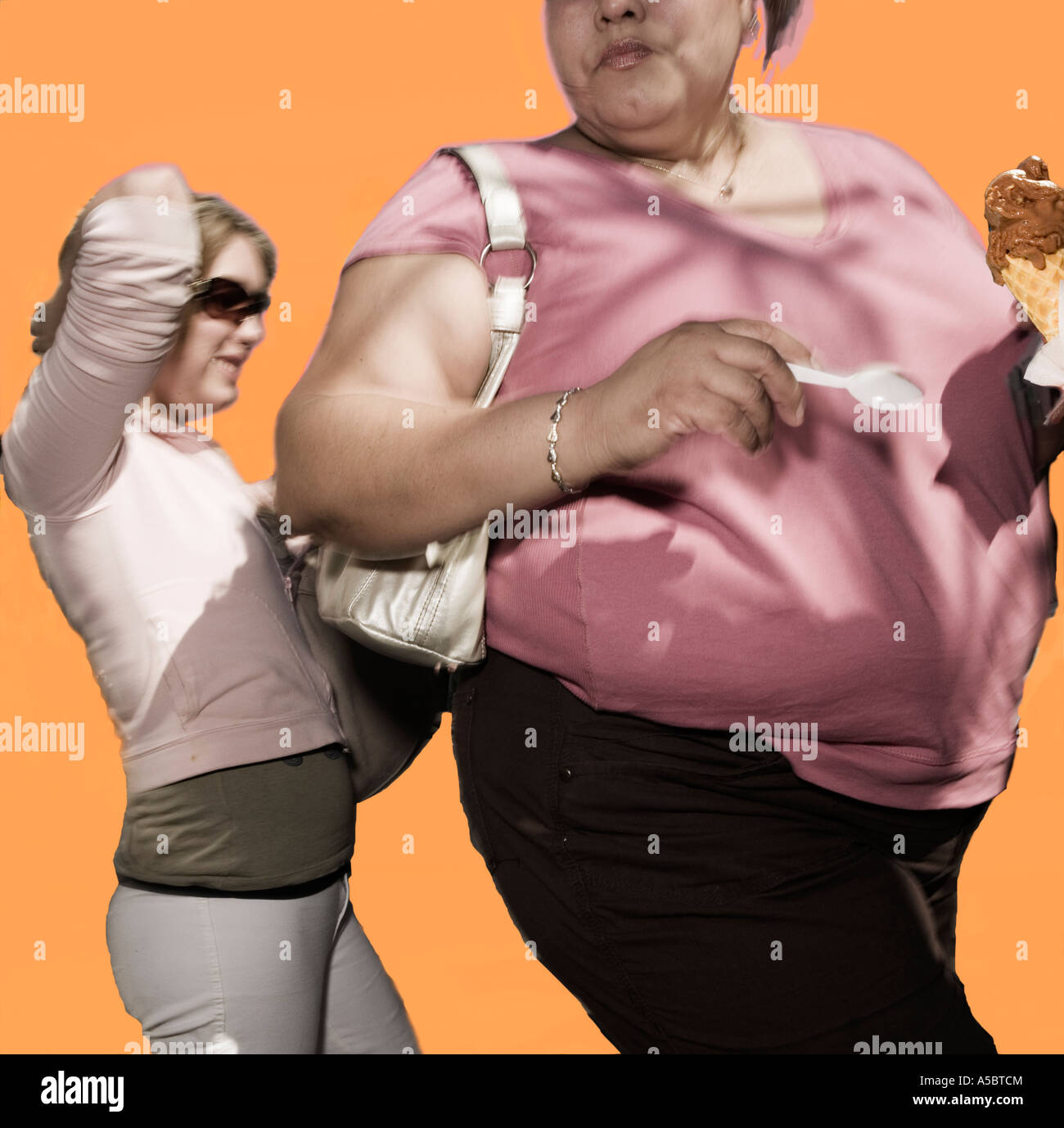 Ice Cream women Cut Out cut-out plain background in the style of Rodchenko desaturated colour color creamy satsuma orange Stock Photo