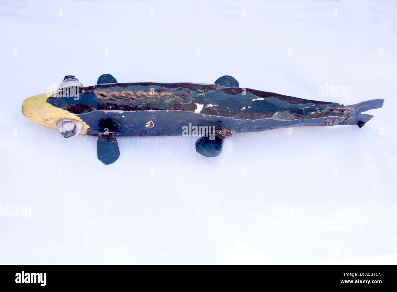 Hand carved antique ice fishing decoy. Clitherall Minnesota USA Stock