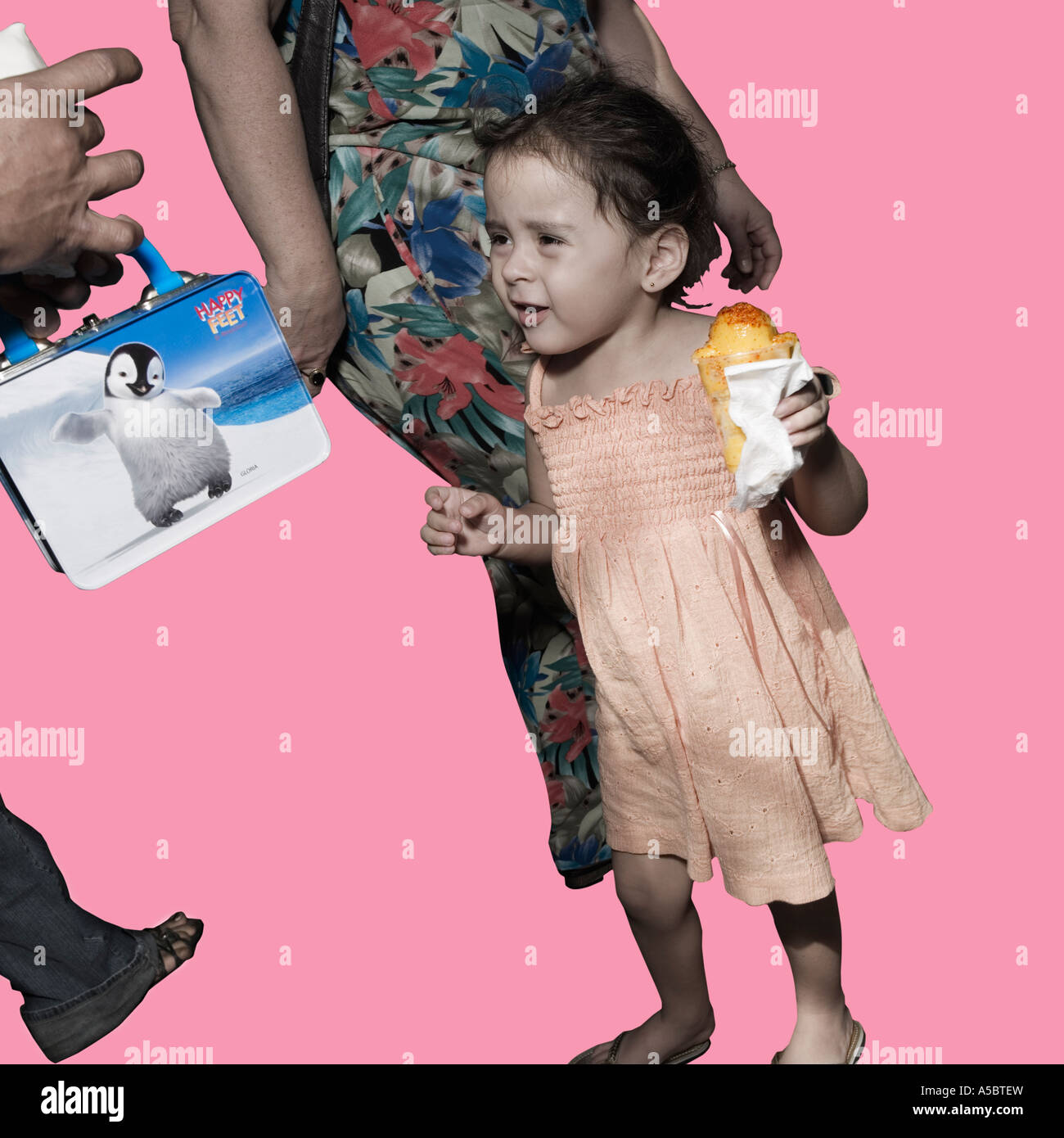 Ice Cream Girl Cut Out cut-out plain background in the style of Rodchenko desaturated colour color soft rose pink Stock Photo