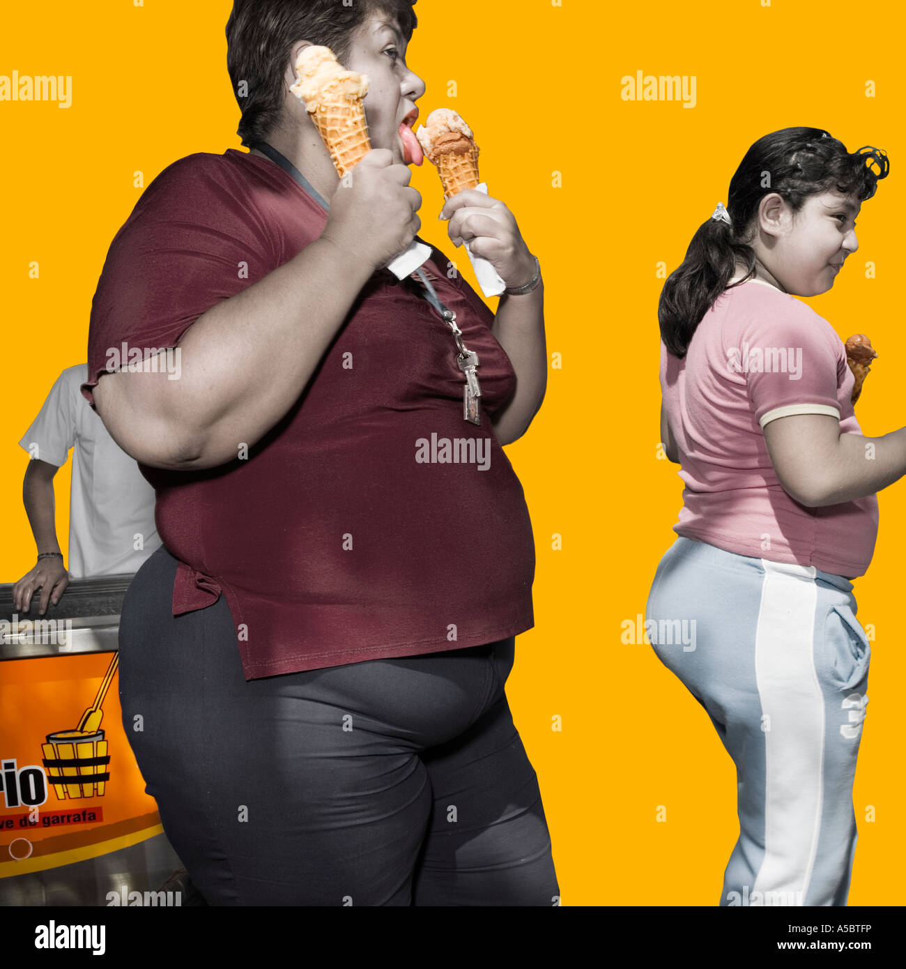 Ice Cream women Cut Out cut-out plain background in the style of Rodchenko desaturated colour color creamy satsuma orange Stock Photo