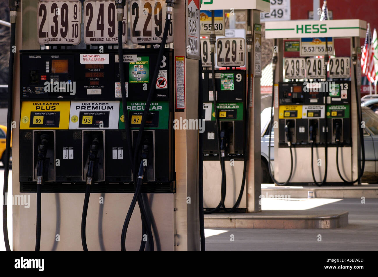 Gas pumps at a Hess gasoline station Stock Photo Alamy