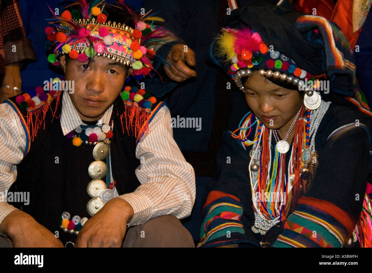 Bride and Groom Akha Hani Wedding Ceremony Gelanghe China Stock Photo