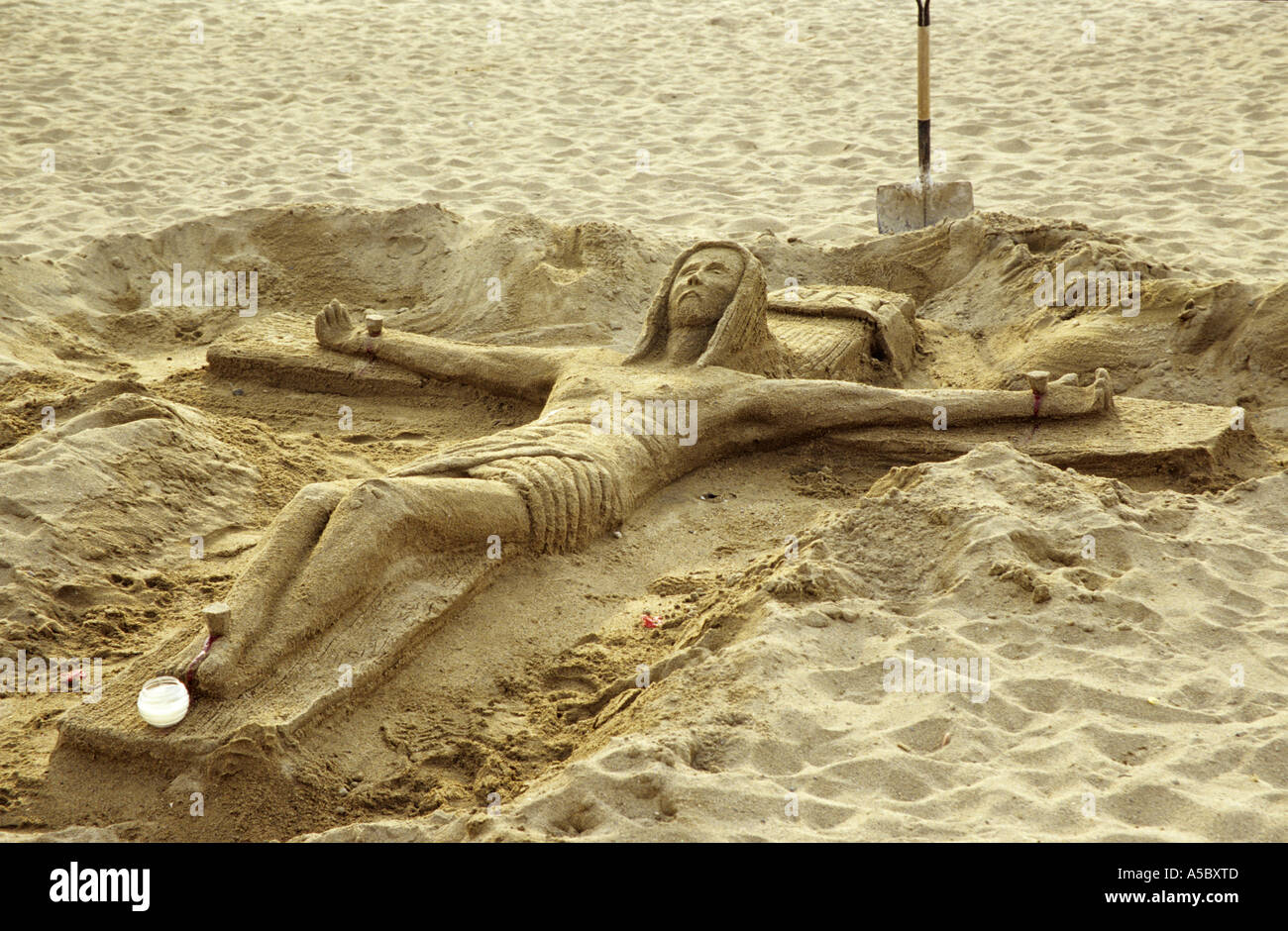 Sand sculpture of Jesus Christ Stock Photo