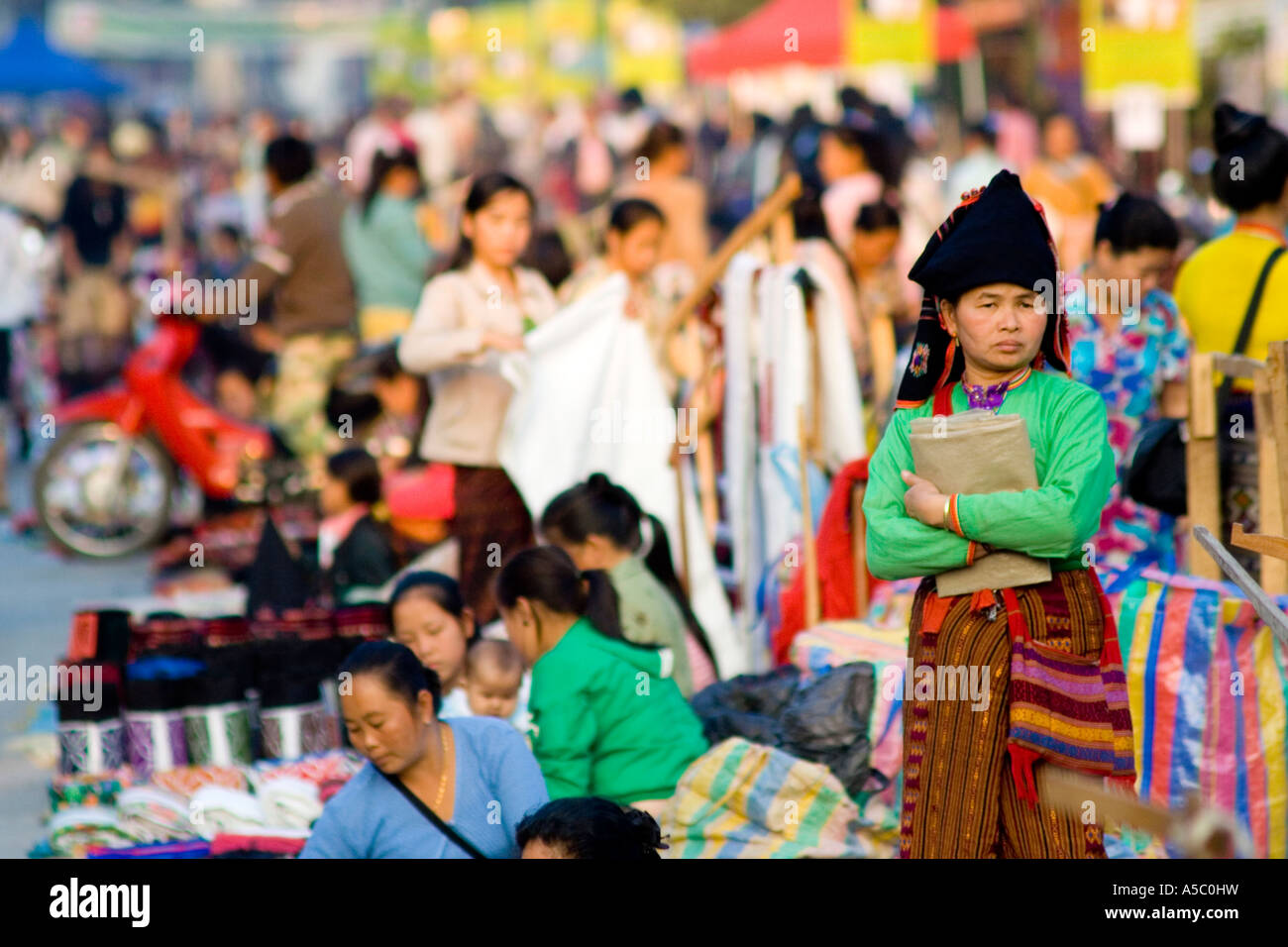 Traditional Hmong Woman at Handicraft Night Market Luang Prabang Laos
