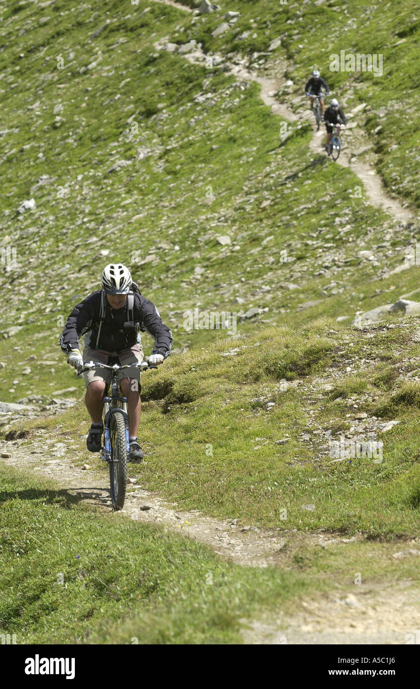 Mountain biking in the Swiss and French Alps Stock Photo Alamy