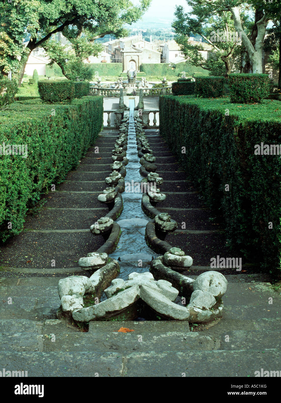 Bagnaia, Villa Lante, Gartenanlage, Kaskade (Kettenbrunnen) von oben