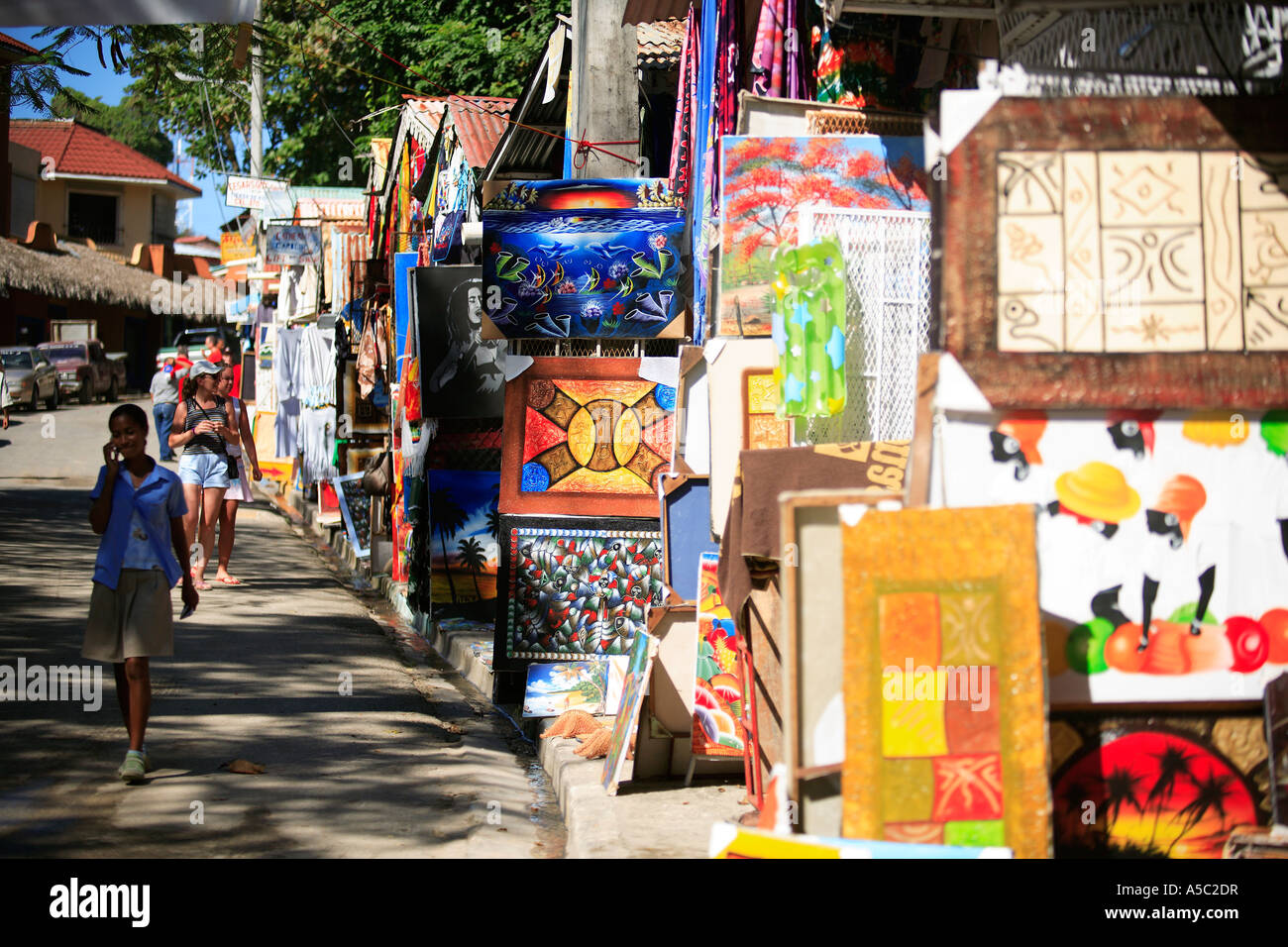 caribbean dominican republic sosua shops in the main street Stock Photo