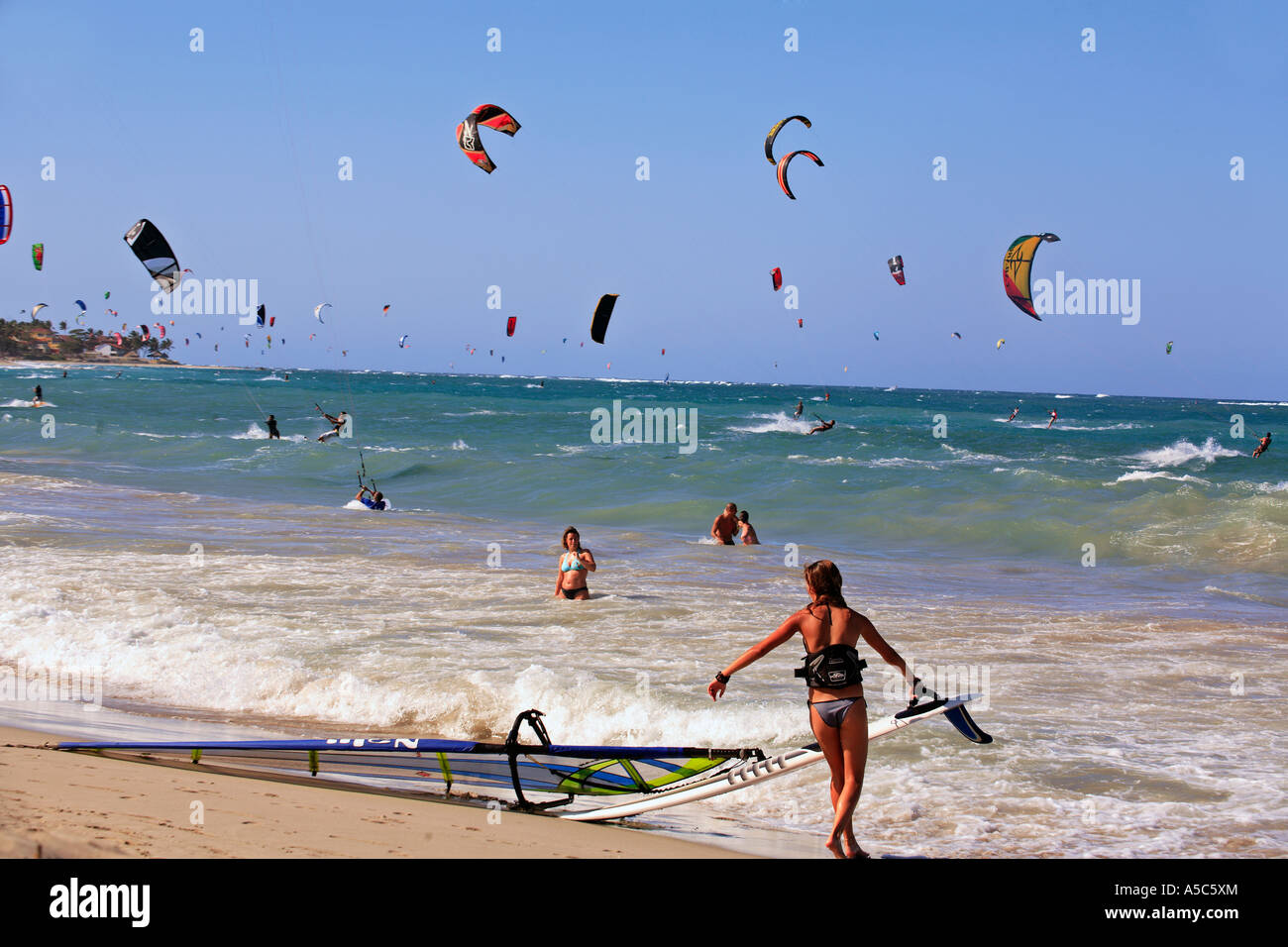 caribbean dominican republic north kite surfing on cabarete beach Stock