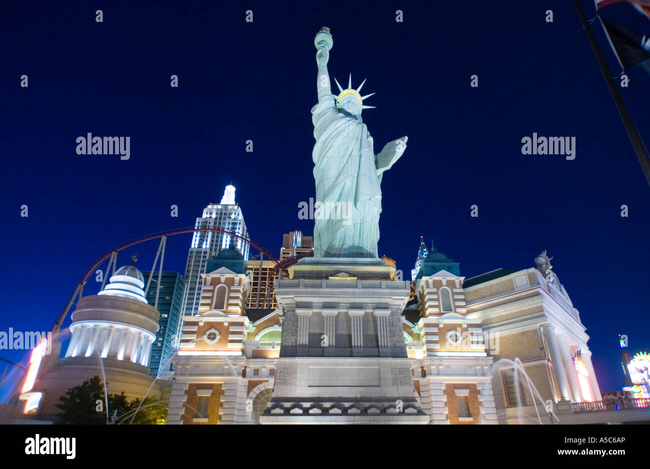 A nighttime exterior view of the New York, New York Resort and Casino in Las Vegas, Nevada, USA Stock Photo