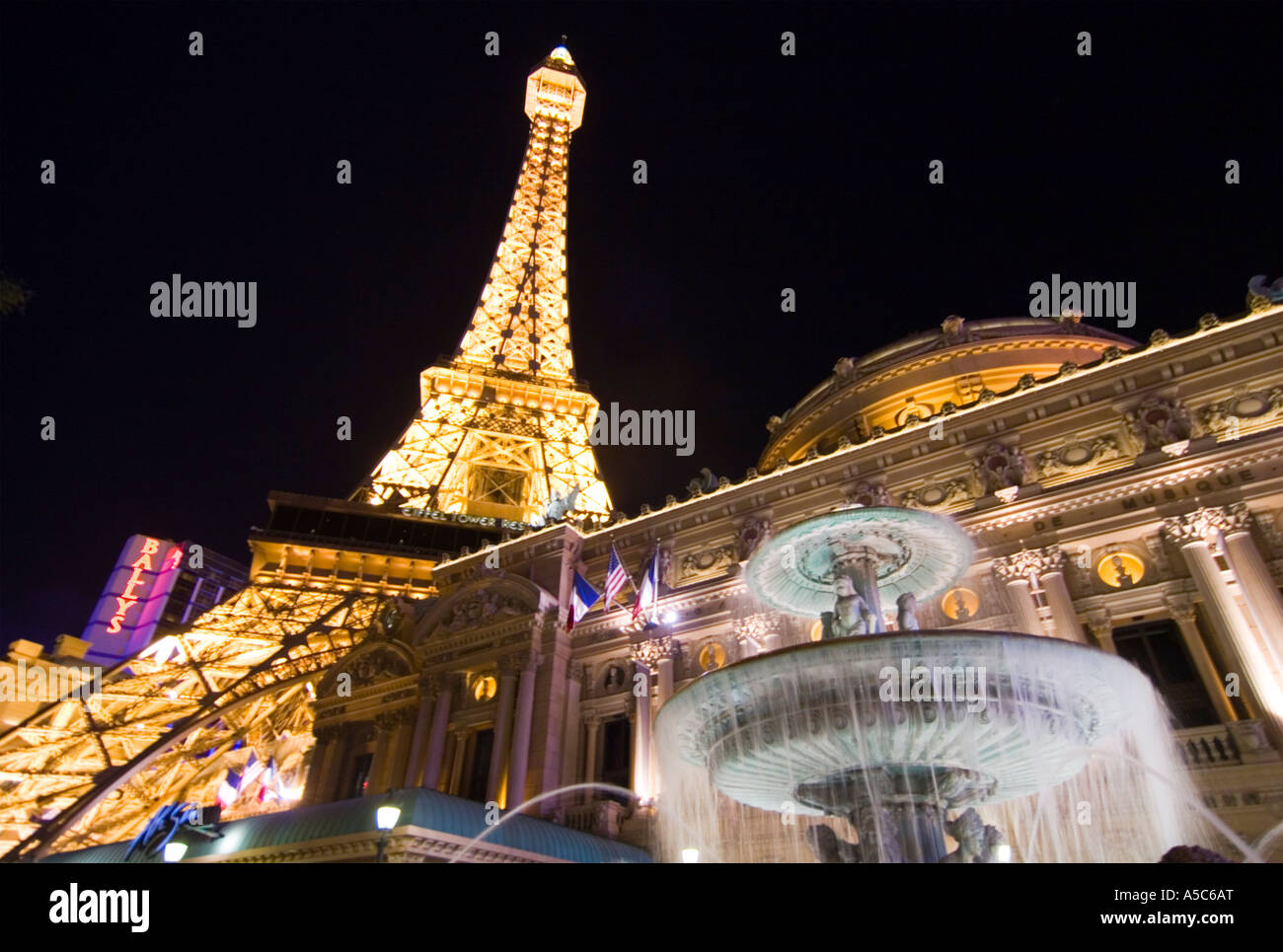 A nighttime exterior view of the Paris Resort and Casino, Las Vegas, Nevada, USA Stock Photo