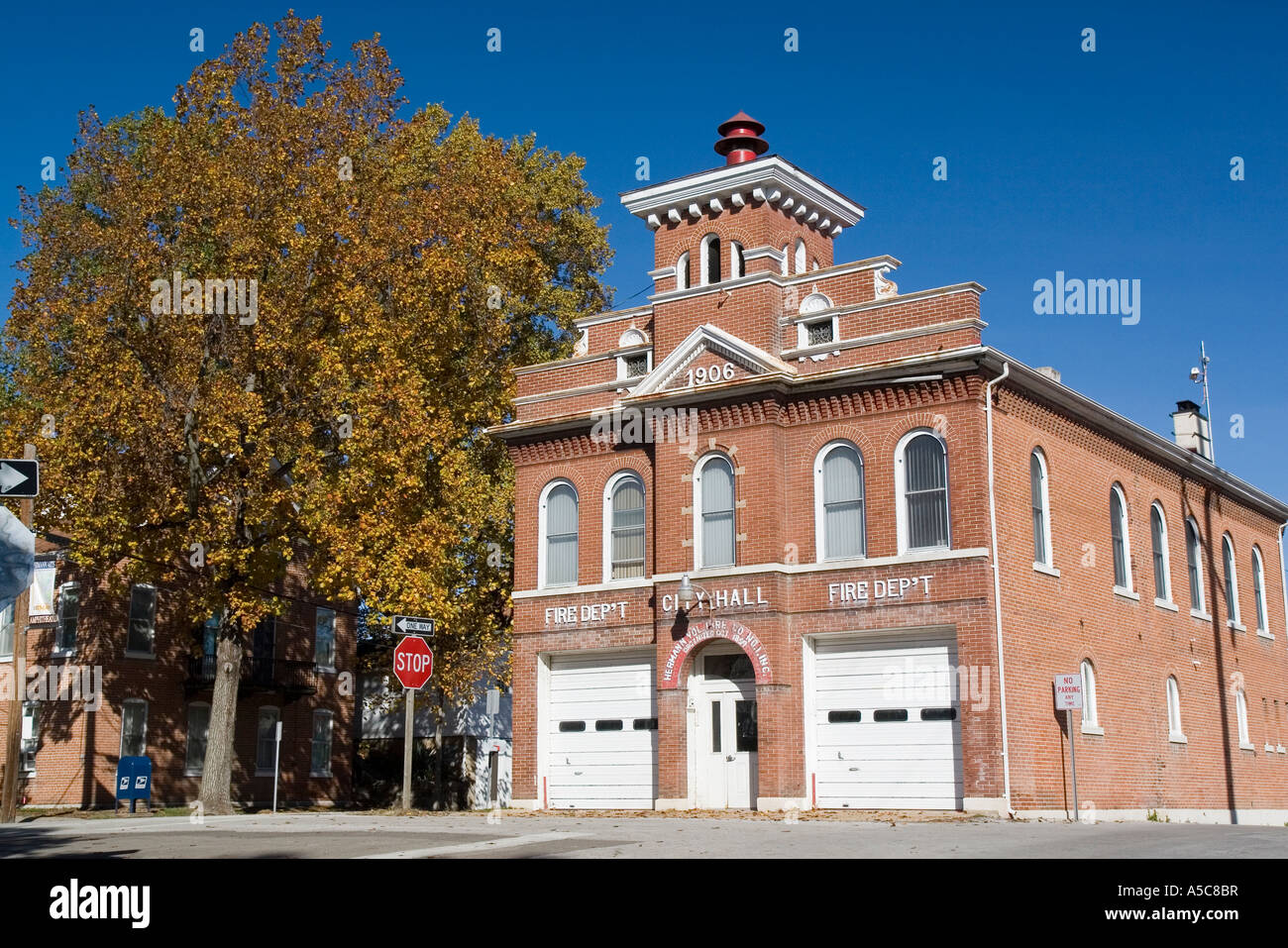 Missouri MO USA Fire department and city hall of Hermann MO October
