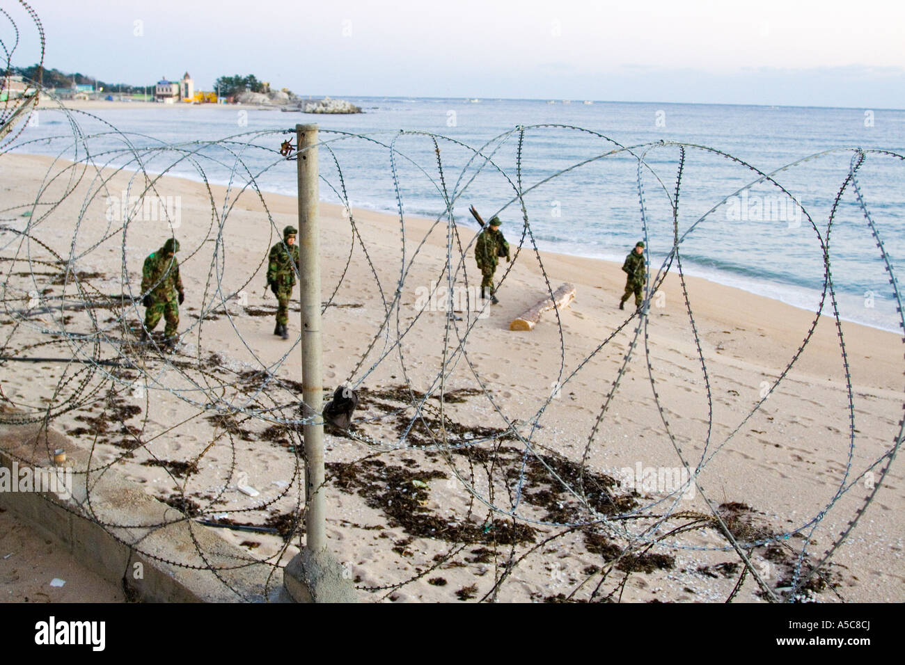 Korean Army Soldiers Marching Beach Patrol Near North Korean Border Korea Stock Photo