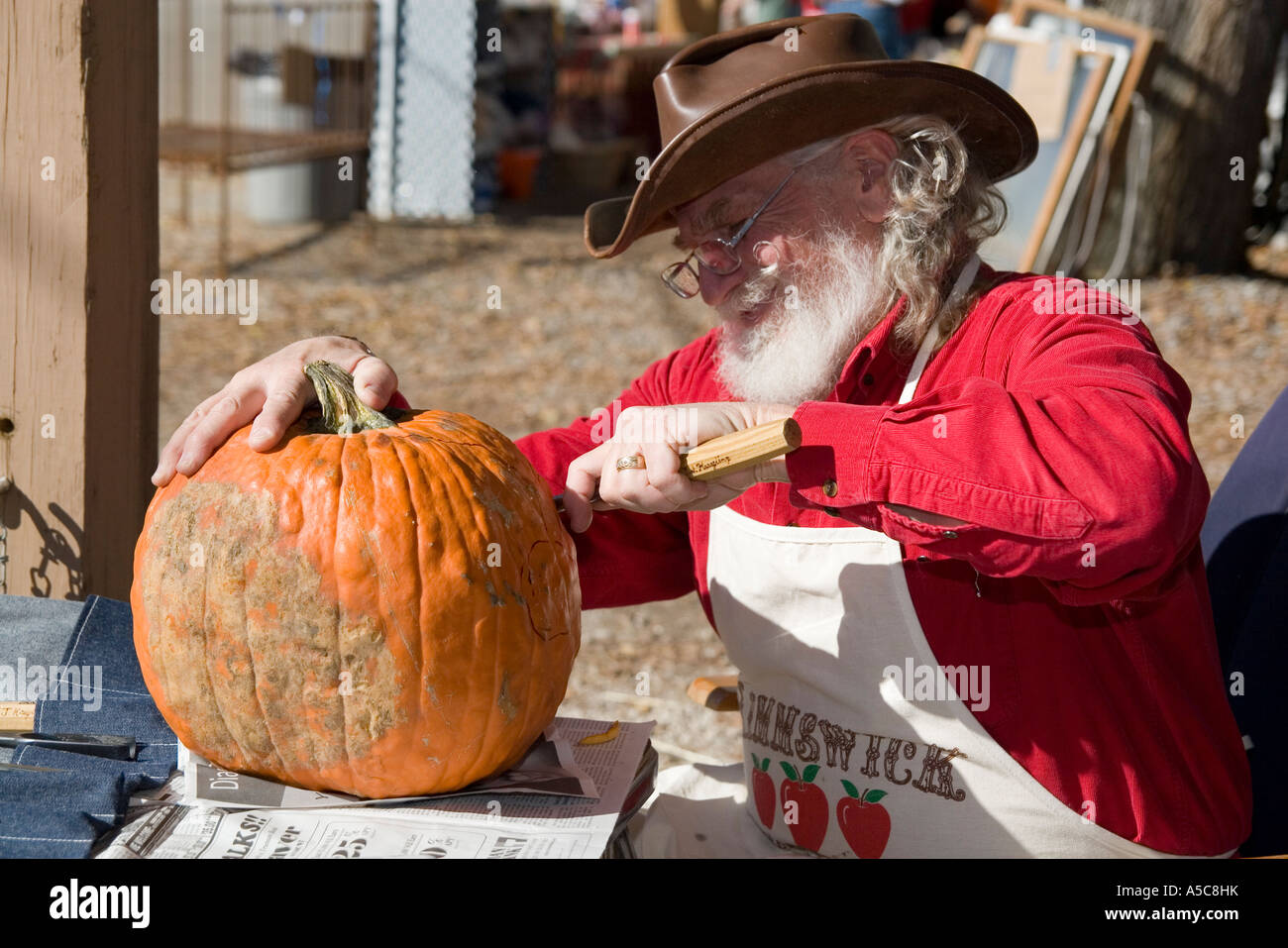 Missouri MO USA Carving pumpkins for Halloween at the apple butter