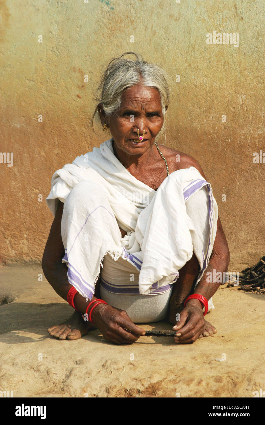 Elderly woman of the Desia Kondh tribe living in Orissa,India. Stock Photo