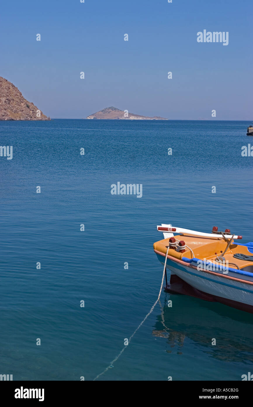 fishing rowing in patmos greece dodecanese islands Stock Photo
