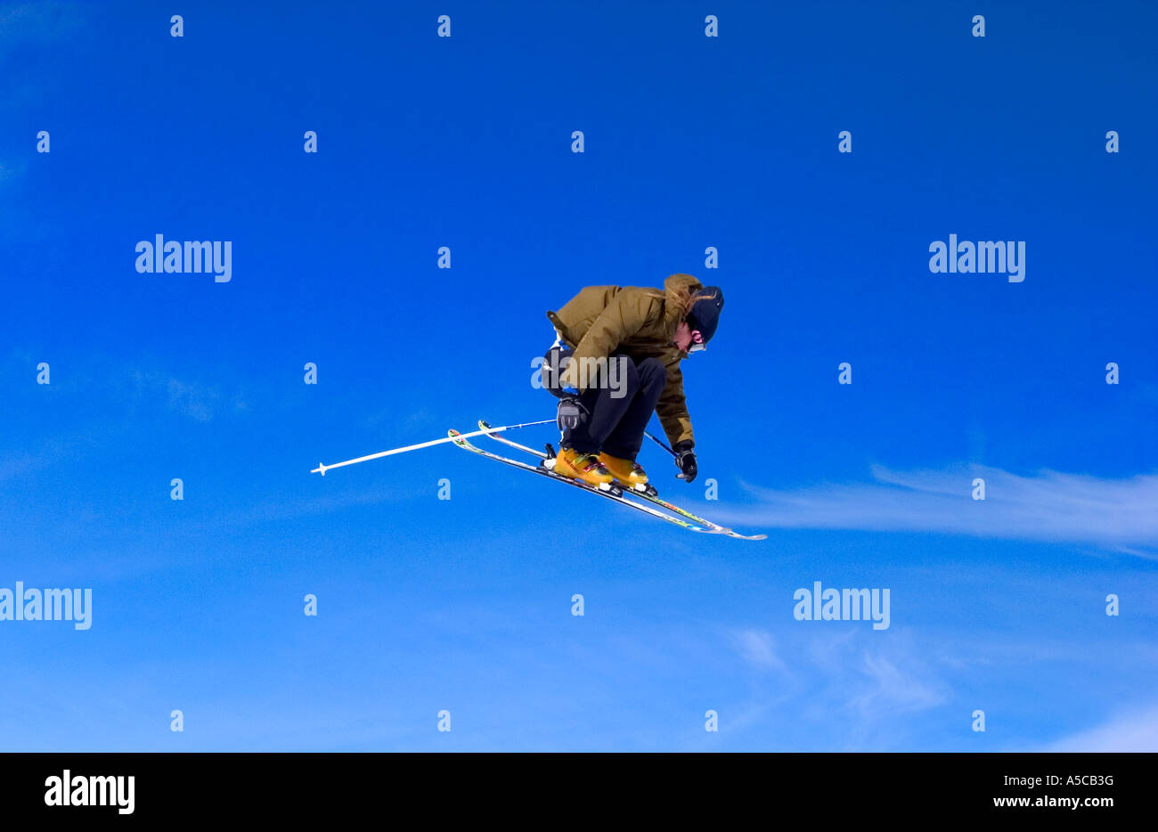 man enjoying freeride surf in winter in grand bornand alps french france station Stock Photo