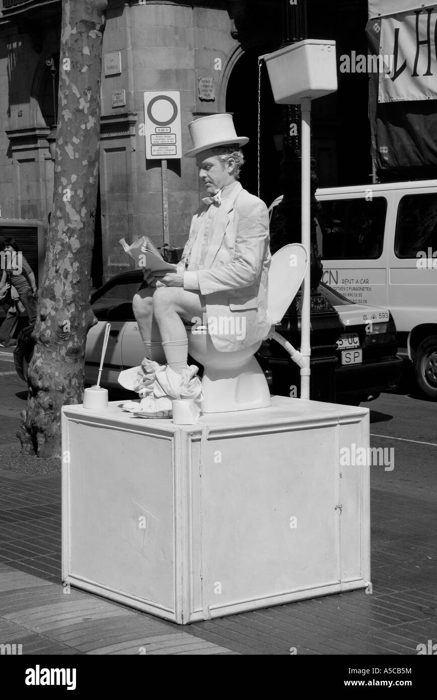 Street performer in Las Ramblas of Barcelona Stock Photo