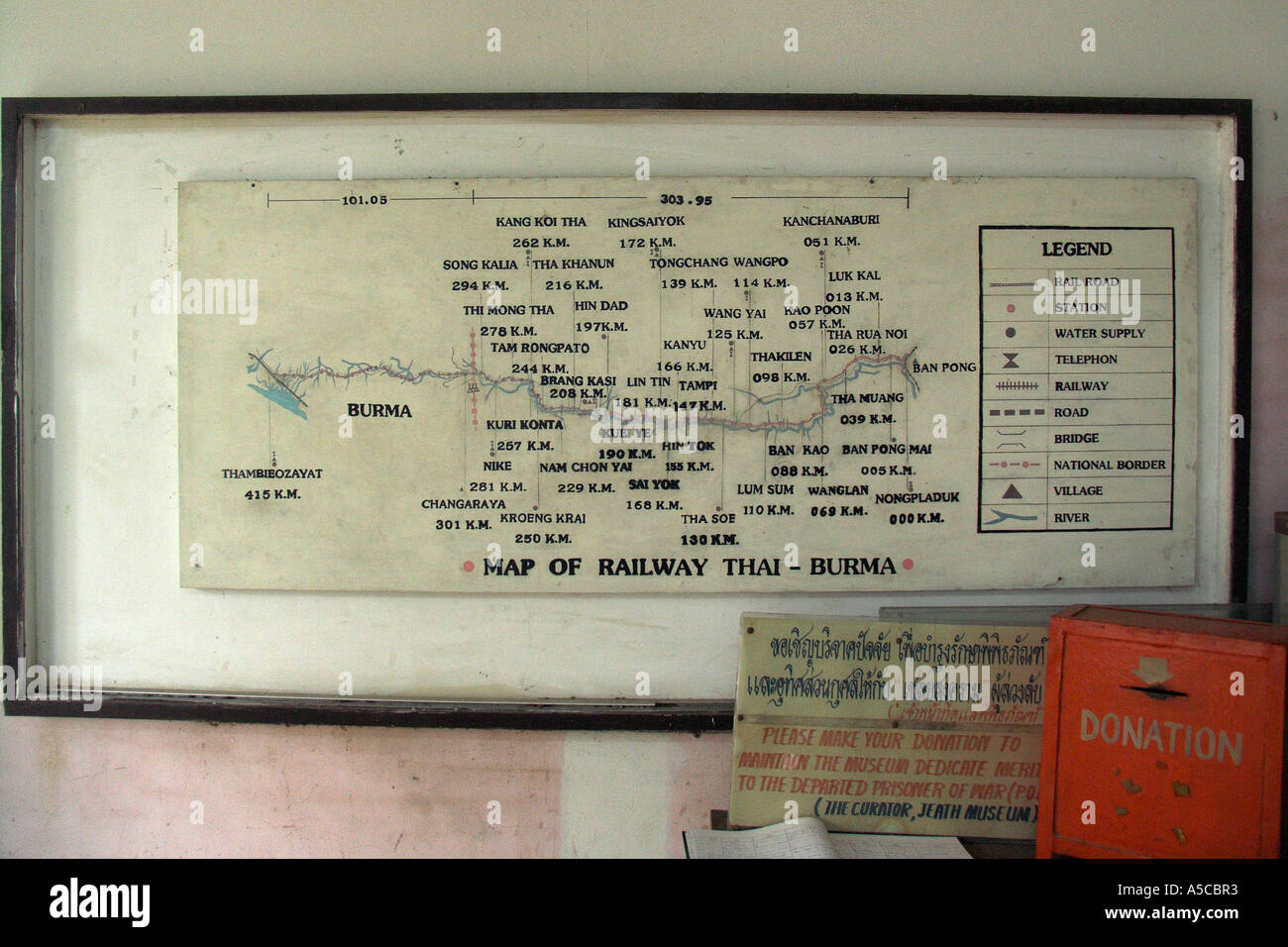 Map of the Burma Railway at JEATH War Museum Kanchanaburi Thailand Stock Photo