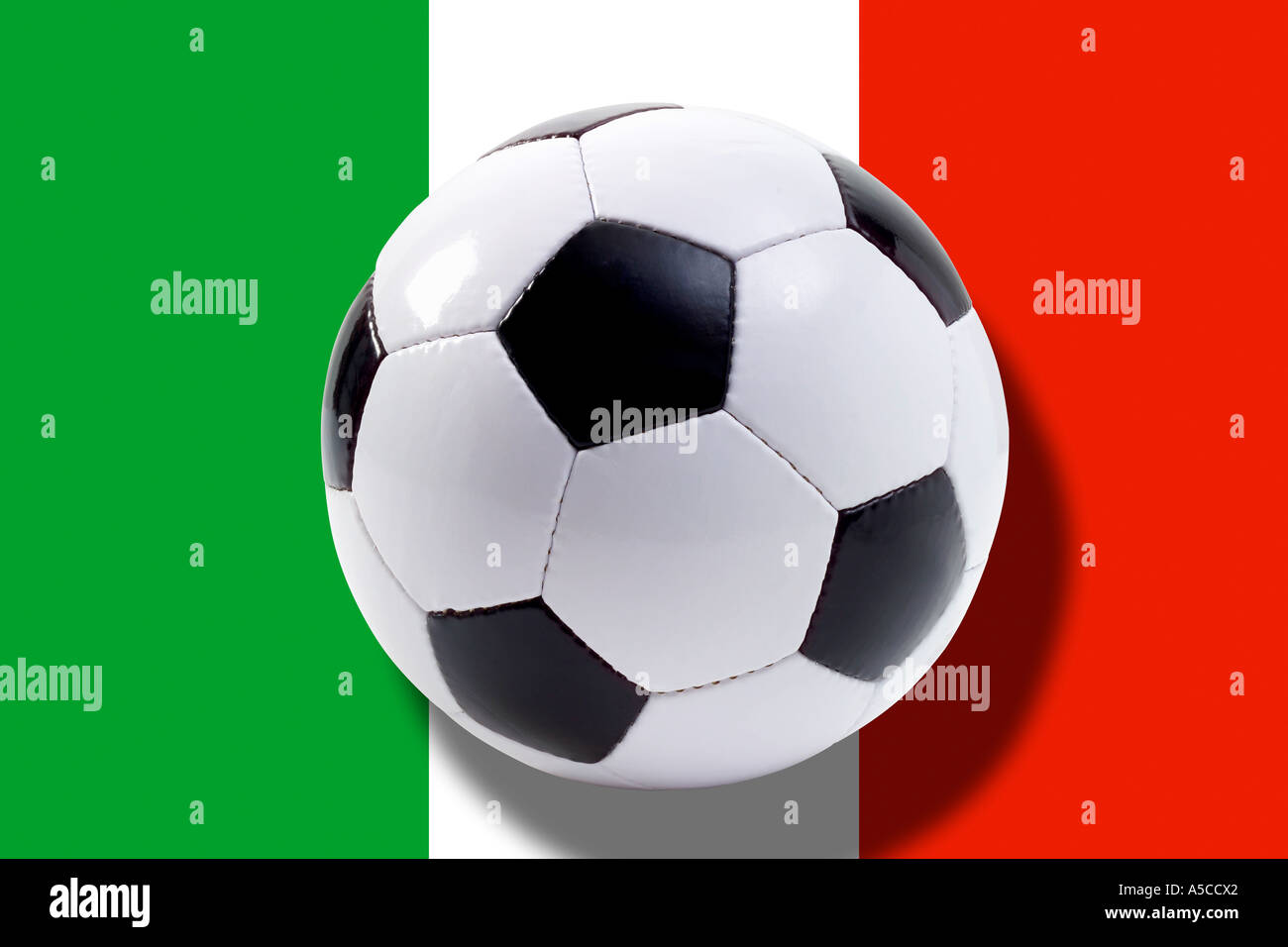 Soccer ball in front of Italy flag, close-up Stock Photo
