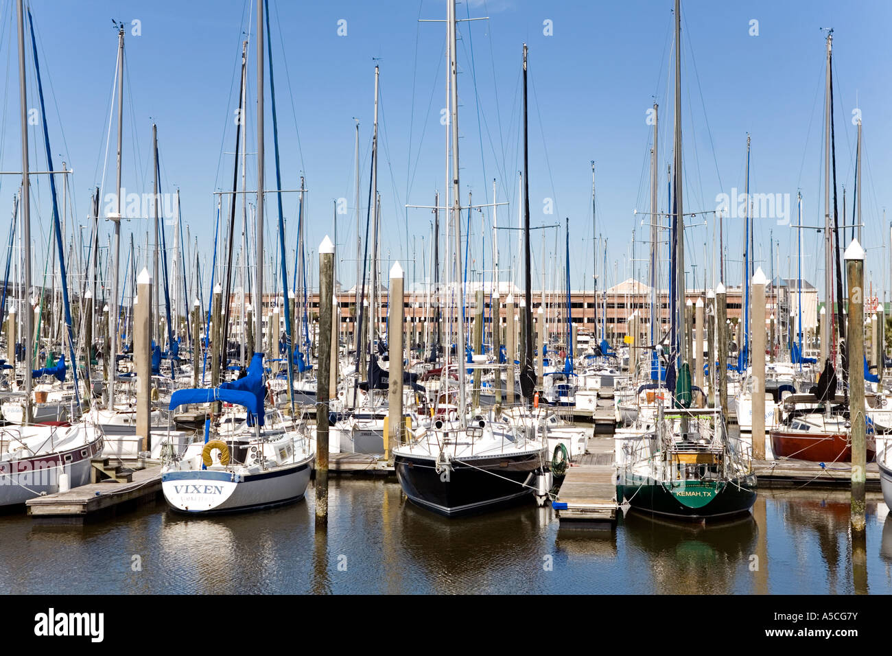 Sail boat in slip dock Texas Gulf Coast Stock Photo Alamy
