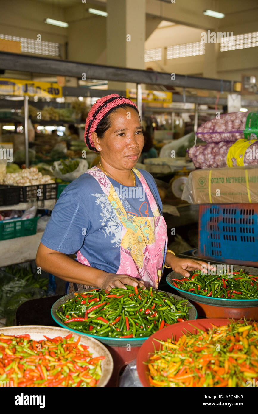 Woman Selling Bowls Of Hot Spicy Chillies Asia Asian Market Chilli