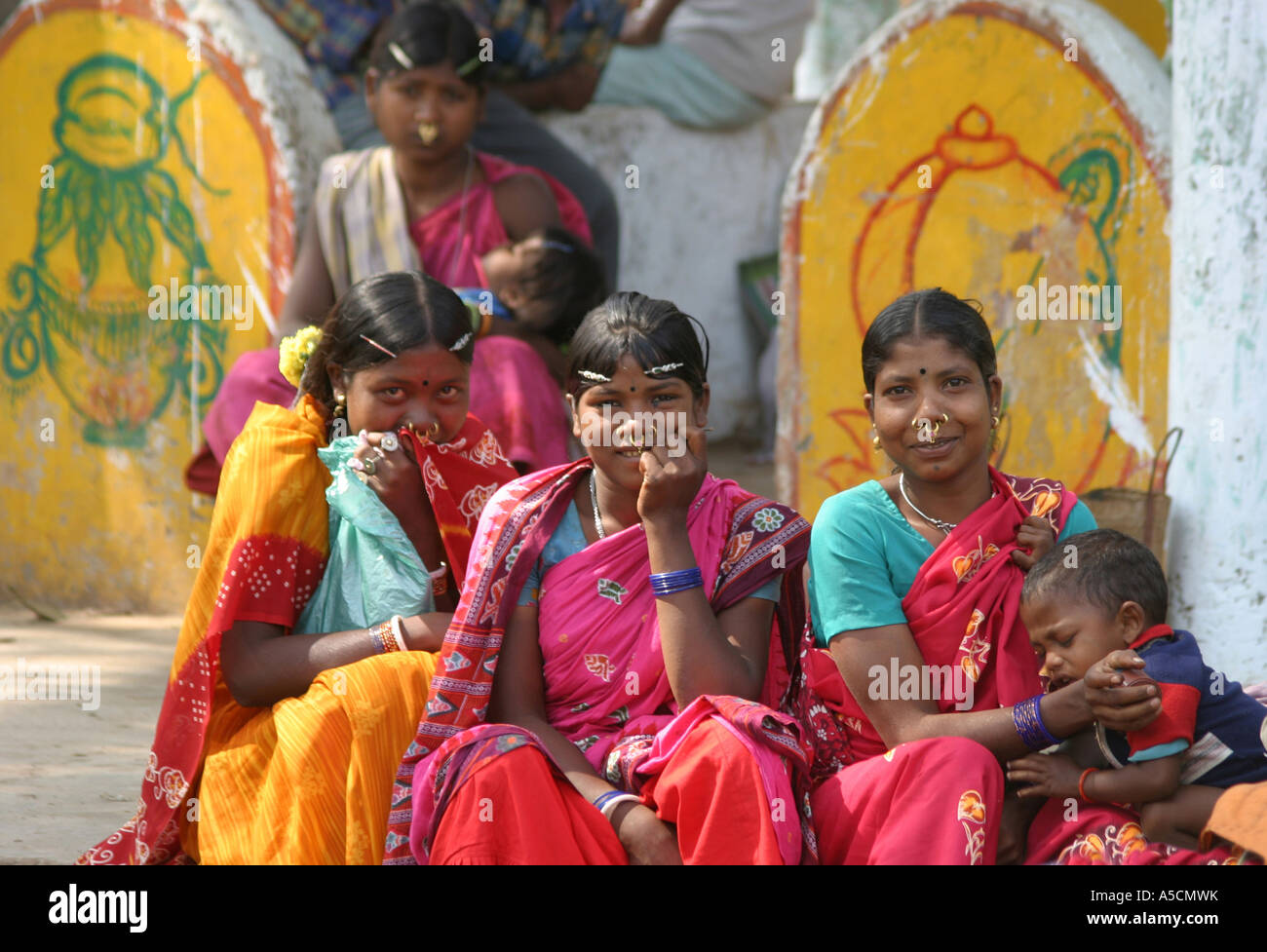 Desia Kondh tribal women and girls at their weekly market in Orissa ,India Stock Photo