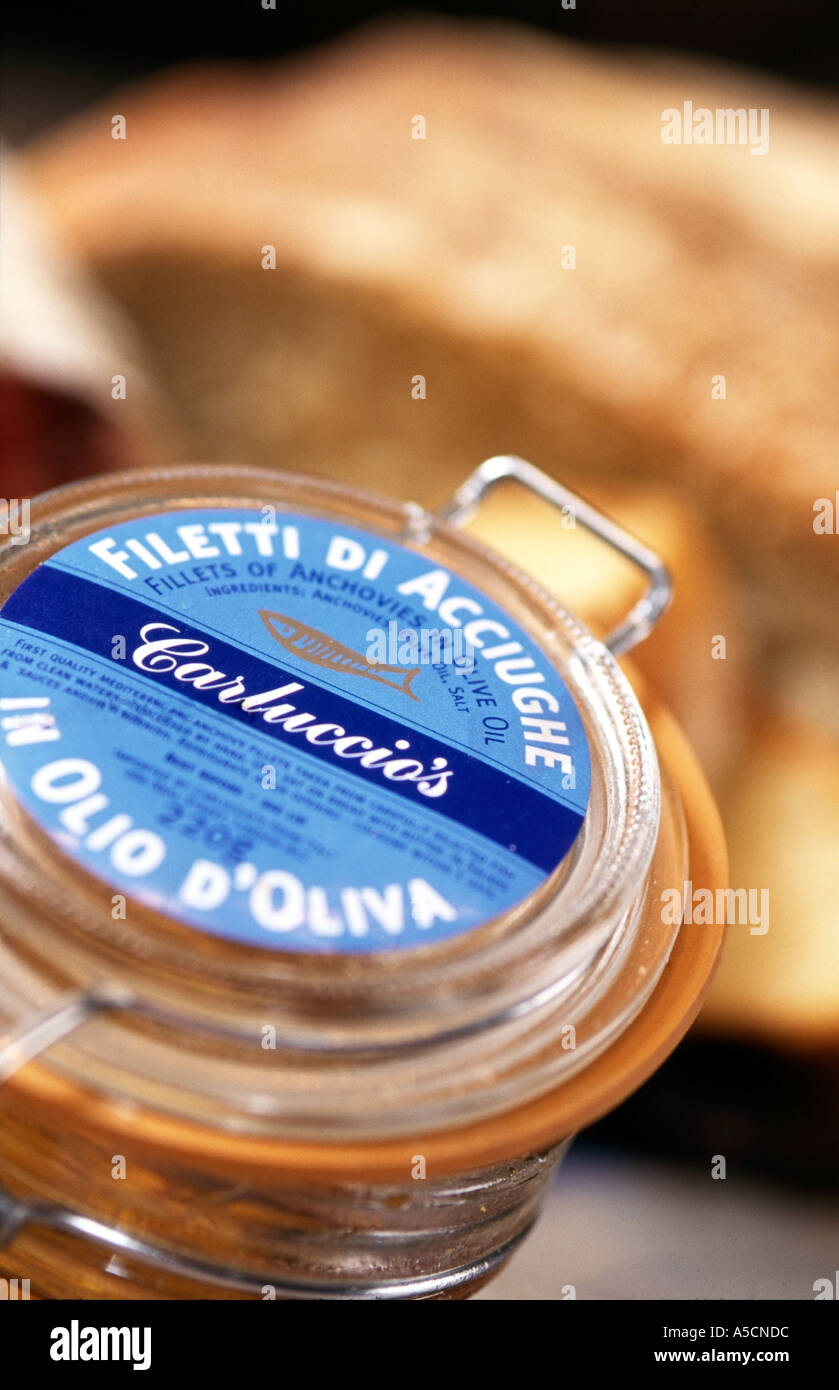 Top of jar of fillets anchovies in olive oil from Antonio Carluccio s