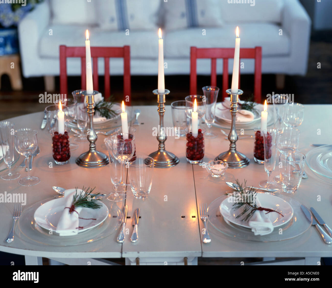 Table laid for Christmas dinner Stock Photo