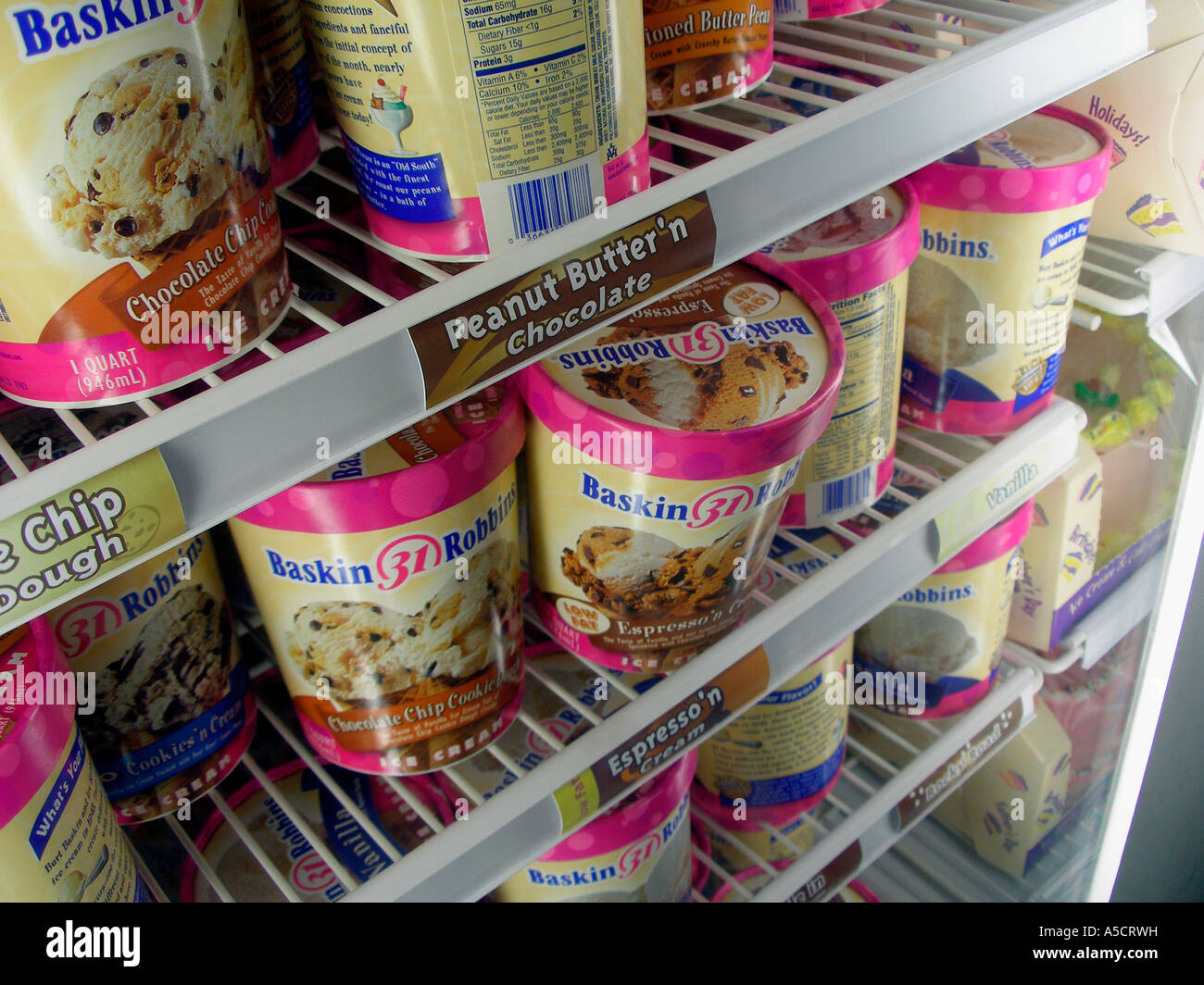 Baskin Robbins ice cream in a freezer case Stock Photo