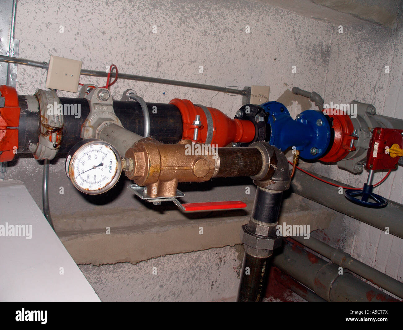 Pipes connected to the water supply of a commercial building with a