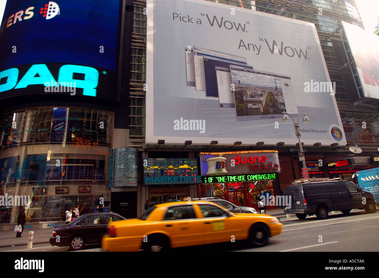 Billboards go up in Times Square to promote the release of the new Microsoft Vista operating system Stock Photo