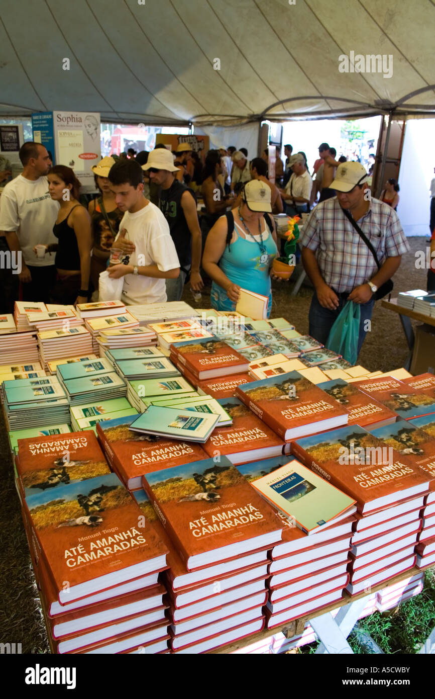 Book-fair at Avante Party, made by the Portuguese Comunist Party at Seixal. Front books are a classic written by Álvaro Cunhal. Stock Photo