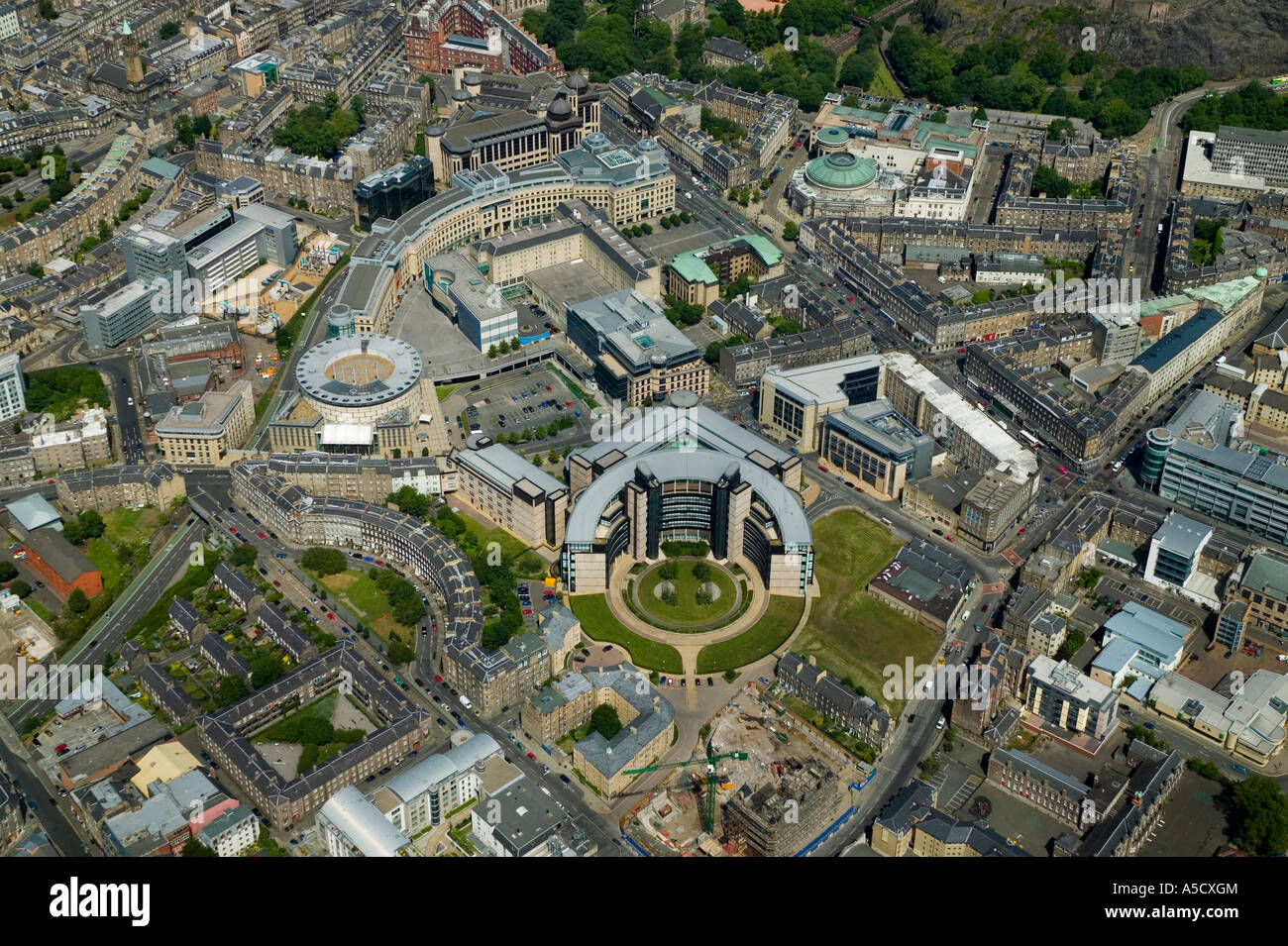 Edinburgh financial centre Photograph shows Scottish Widows Headquarters building in foreground looking north down Lothian Road Stock Photo