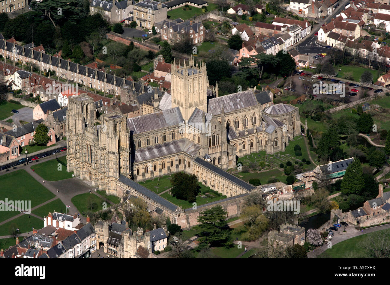 Aerial photograph of Wells Cathedral Somerset Stock Photo