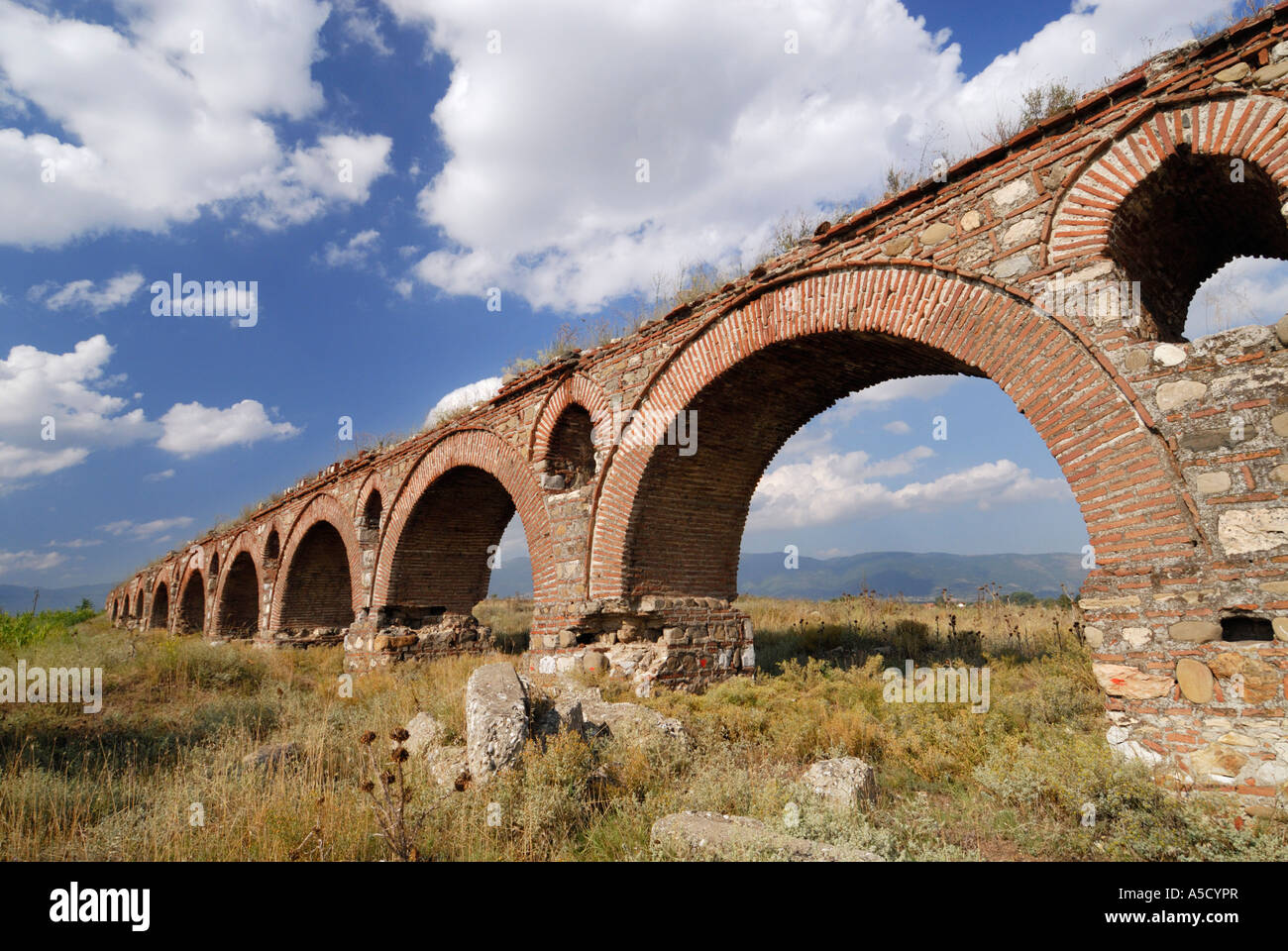 FYROM Republic of Macedonia. SKOPJE Roman (or Byzantine or Ottoman) 55 arched aqueduct, built of stone and bricks. Stock Photo