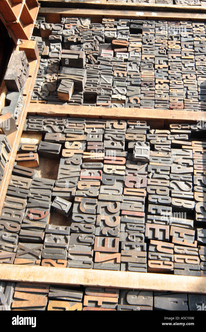Old Print blocks forsale on a market stall in Central London's Covent