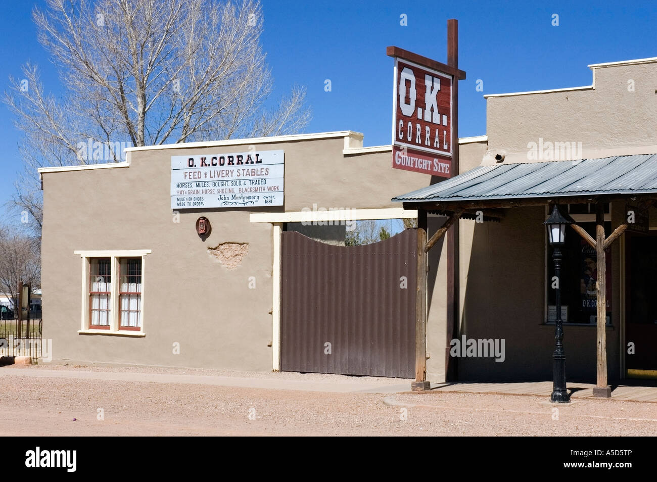 OK Corral in Tombstone Arizona. Scene of historic gunfight Wyatt Earp and Doc Holliday vs. the Clanton gang Stock Photo