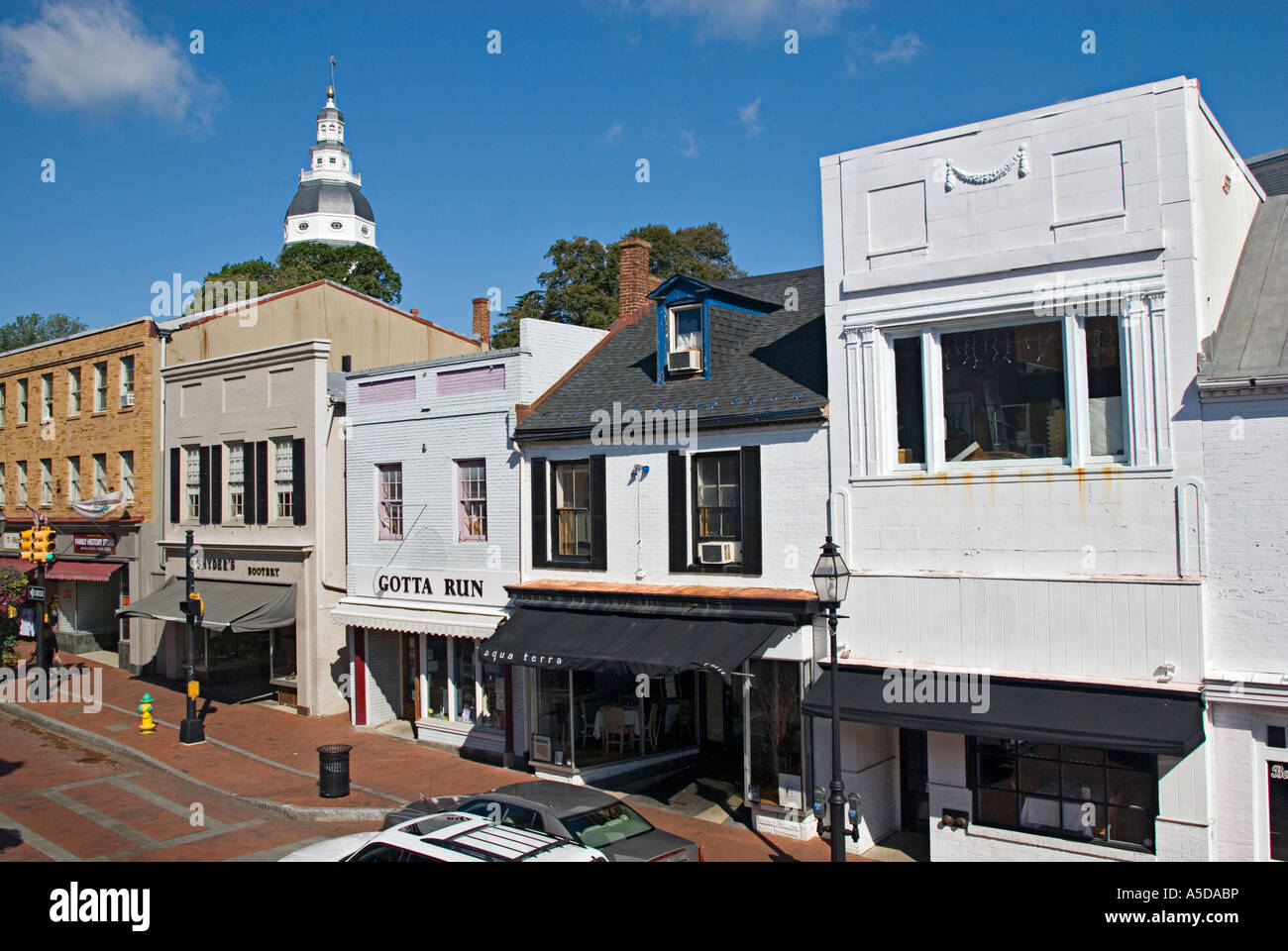 Street scene with businesses in downtown Annapolis Maryland USA Stock
