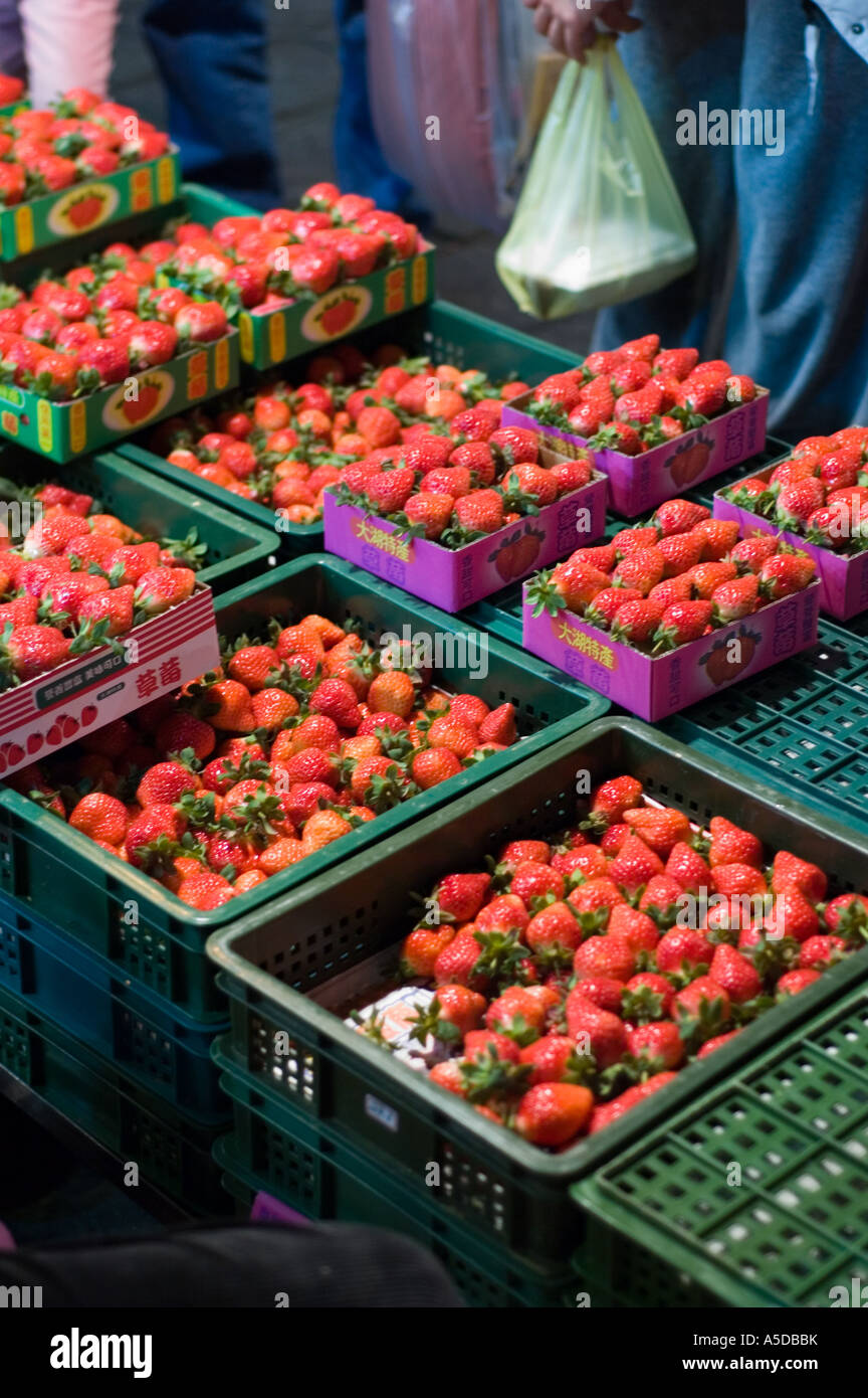 Stock photo of strawberries being sold at the Snake Alley Night Market in Taipei Taiwan Stock Photo