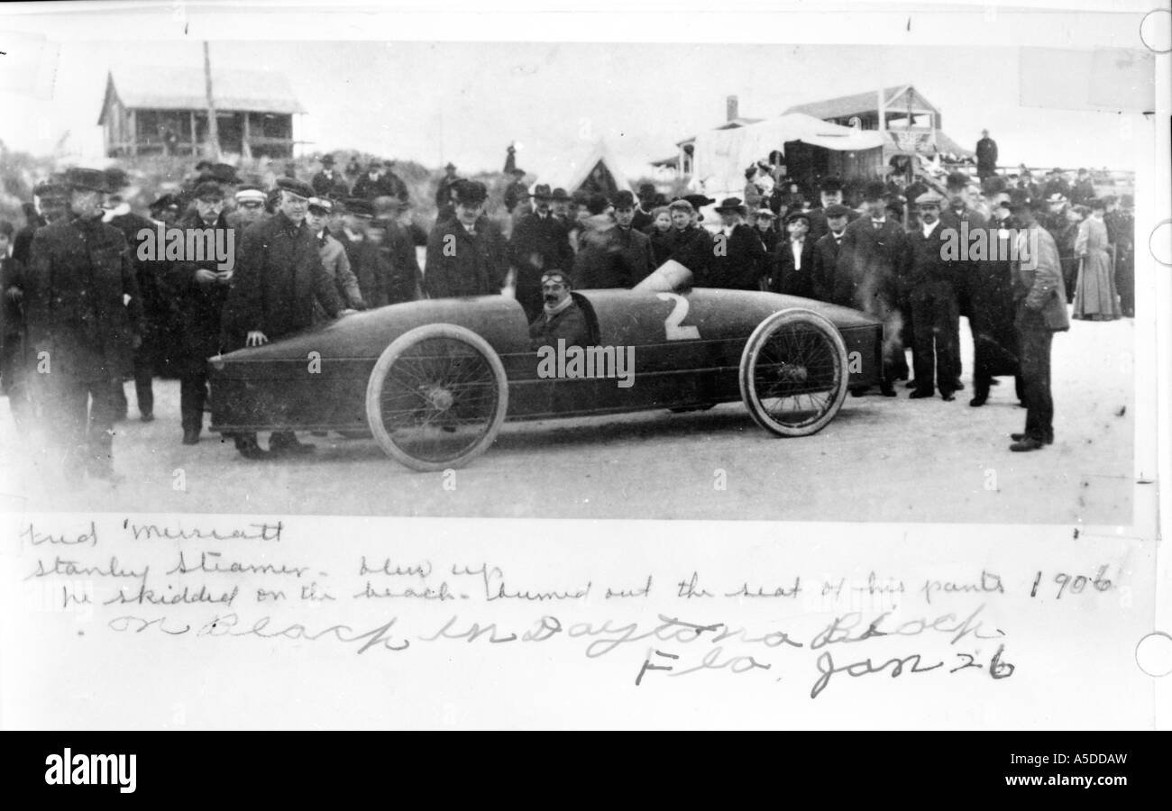 Historic photograph of race car on the beach at Daytona Florida Stock Photo