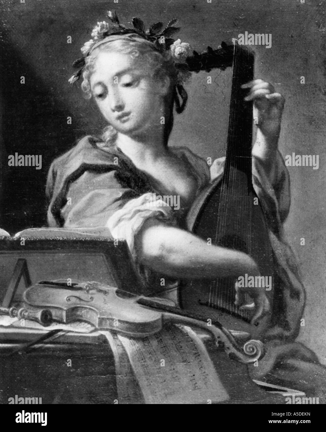 Woman playing lute Stock Photo Alamy